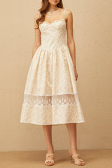 kimberley Neutral Lace Trim Floral Midi Dress in white