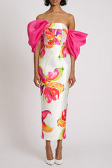 sylvia floral print strapless maxi dress in white