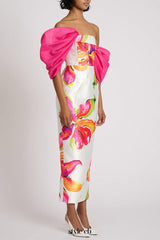 sylvia floral print strapless maxi dress in white