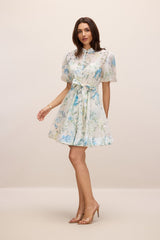 kimberley Floral Print Puff Sleeve white Mini Dress