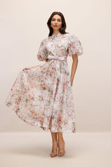 philipppa multicolor Floral Print Puff Sleeve Midi Dress