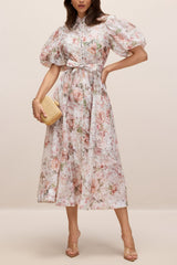 philipppa multicolor Floral Print Puff Sleeve Midi Dress