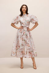 philipppa multicolor Floral Print Puff Sleeve Midi Dress