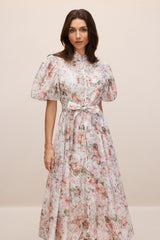 philipppa multicolor Floral Print Puff Sleeve Midi Dress