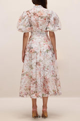 philipppa multicolor Floral Print Puff Sleeve Midi Dress