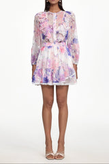 Tia Long Sleeve Floral Print Ruffle Woven Mini Dress
