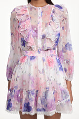 Tia Long Sleeve Floral Print Ruffle Woven Mini Dress