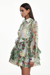 Delly green Long Sleeve Floral Print Ruffle Woven Mini Dress