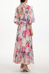 Julim Short Sleeve Ruffle Floral Print Woven Maxi Dress