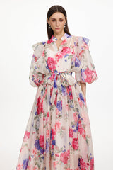Julim Short Sleeve Ruffle Floral Print Woven Maxi Dress