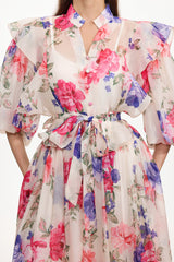 Julim Short Sleeve Ruffle Floral Print Woven Maxi Dress