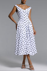 Raidah Polka Dot Sleeveless Pleated Midi Dress