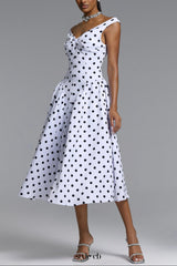 Raidah Polka Dot Sleeveless Pleated Midi Dress
