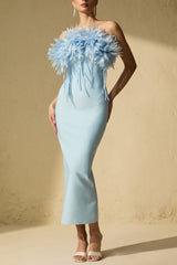 penny Blue Petal Applique Strapless Midi Dress