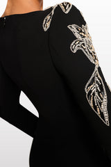 monica rhinestone Orchid Floral-Embellished Maxi Dress in black