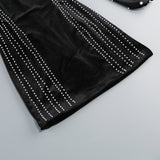 agnes Mock Long Sleeve Pearl Velvet Mini Dress in black