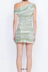 charlotte Asymmetrical Sequin Mini Dress in green