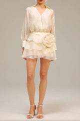 anna Wrap V-Neck Organza Shirt mini dress in apricot
