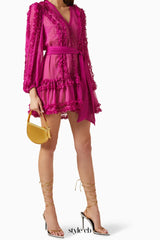 Lara Chiffon flower hem Mini Dress in rose red