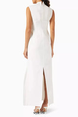kelly Interlock pleated Knit maxi dress in white