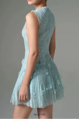 sleeveless lace fabric mini dress in aqua