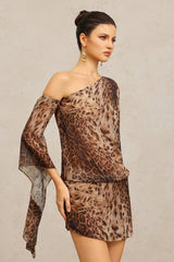edwina Long Sleeves Leopard Print Mini Dress in brown
