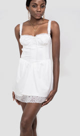 LACE CORSET MINI DRESS IN WHITE