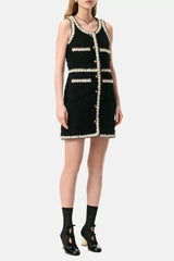 Wool Tweed sleeveless Short Dress in black