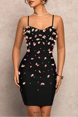 violet black 3D Rose Appliqués Bodycon mini Dress