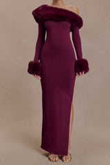 rebecca Faux Fur Knit Maxi Dress - Plum