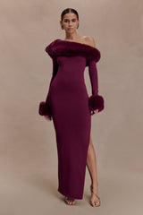 rebecca Faux Fur Knit Maxi Dress - Plum