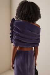 purple Asymmetrical cropped top velvet skirt two-piece set