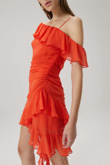 Ruffle Detail Georgette Mini Dress in orange