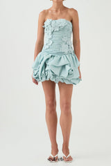 moira floral strapless Puffy mini dress in blue