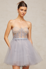 madeline grey embellished puff tulle mini dress