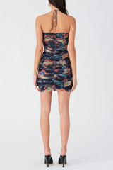 multicolor floral print pleated Bodycon Mini Dress