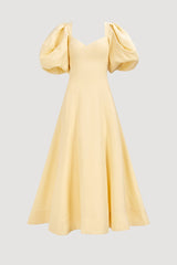 sabrina backless puff sleeve midi dress in yellow