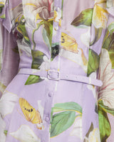 winni Lily Blossom Print Lilac Butterfly Sleeve Midi Dress