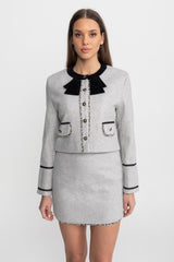 amy Grey Co-Ord Set with Velvet Bow Collar Detail