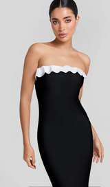 STRAPLESS BANDAGE BODYCON MIDI DRESS IN BLACK