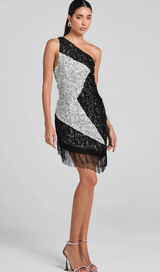 AGLAIA ONE SHOULDER SEQUIN DRESS