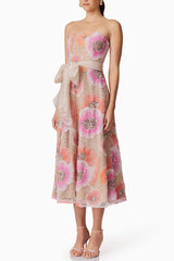 Strapless Flower Sequin Embellished Midi Dress