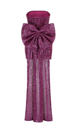 BERRY STRAPLESS BOW MINI DRESS