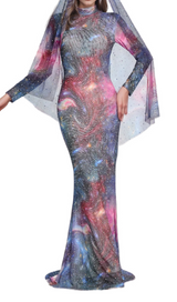 aurora printed hot drill maxi dress