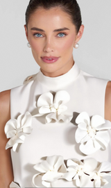 ANNONA WHITE FLOWER EMBELLISHED MAXI DRESS