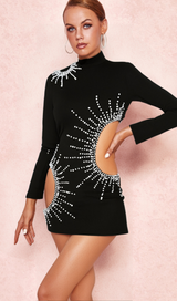 Camille pearl-embellished mini dress in black