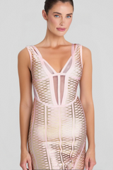 METALLIC BANDAGE MIDI DRESS IN APRICOT