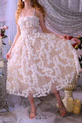 Stereoscopic Flower Rhinestone Chain maxi Dress in white