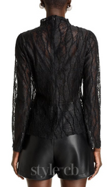 Lace Mock Neck Top in black