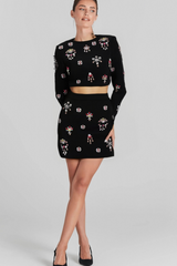 BLACK RHINESTONE EMBELLISHED SKIRT SET